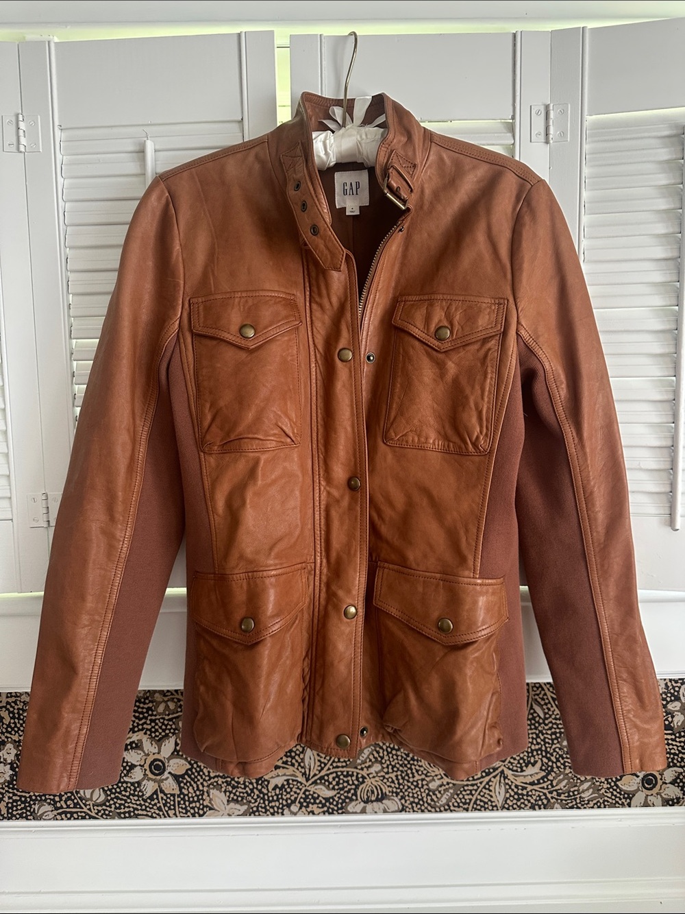 GAP Women's Cognac Brown Leather Biker Jacket